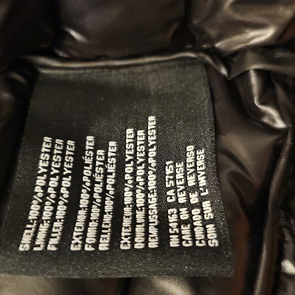 NWT Guess Shiny Black Puffer Jacket w Hoodie Pockets Full Zip 3X - Picture 15 of 15